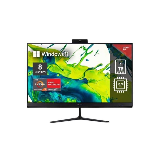PC All in One Acer C27-2G-MR11 27 FHD, AMD Ryzen 7-5700U Webcam 2MP, 16G RAM, 1TB SSD Windows 11 Home