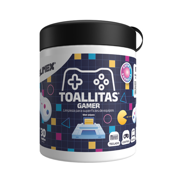 TOALLITAS HUMEDAS SILIMEX GAMER, cont. neto 30 pzas 20x20cm, Limpieza Gamer esencial para periféricos