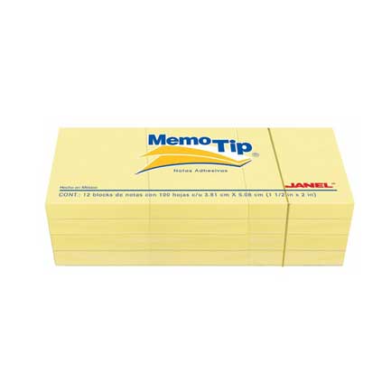 NOTAS ADHESIVAS JANEL MEMO TIP 1.5X2 AMARILLA 100H C/12