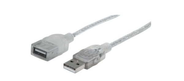 INTRACOM CABLE USB V2.0 EXT. 1.8M PLATA Cable de transferencia de datos Manhattan - 1.80m USB - para Computador, Impresora, Teclado - Extremo prinicpal: 1 x Tipo A Macho USB - Extremo Secundario: 1 x Tipo A Hembra USB - 480Mbit/s - Cable de extensión - Ap