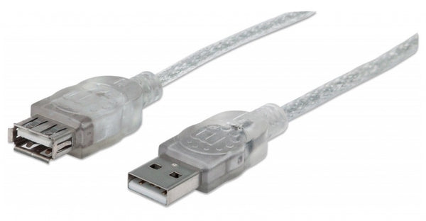 INTRACOM CABLE USB V2.0 EXT. 3.0M PLATA . Cable de transferencia de datos IC INTRACOM - 3.05m USB - Extremo prinicpal: 1 x Tipo A Macho USB - Extremo Secundario: 1 x Tipo A Hembra USB - 480Mbit/s - Cable de extensión - Apantallado - 28 AWG - Plata translú