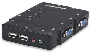 INTRACOM SWITCH KVM 4 PTOS USB Y 4PTOS VGA 3.5MM 1600X900 CON JUEGO CABLES Switch Manhattan  KVM de 4 Puertos, USB, VGA VGA 3.5MM 1600X900 CON JUEGO CABLES