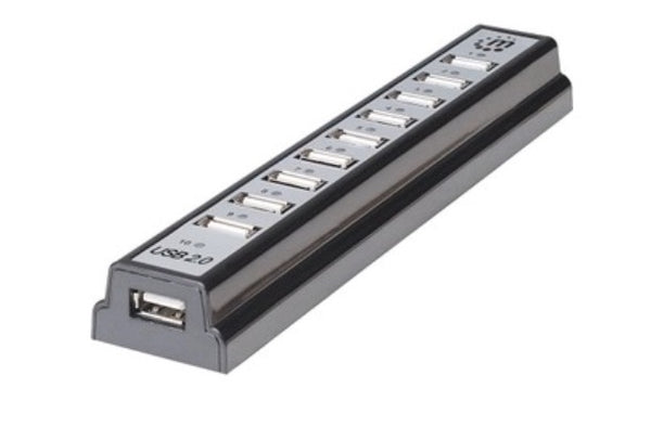 INTRACOM HUB USB V2.0 10 PTOS CON FUENTE . Concentrador USB Manhattan - USB - Externo - Negro - 10 Total USB Port(s) - 10 USB 2.0 Port(s) - PC, Mac .