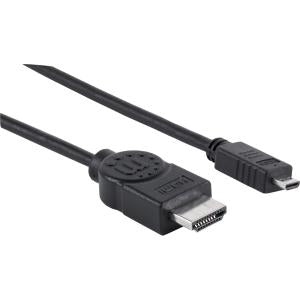 INTRACOM CABLE VIDEO HDMI 1.4 M-MICRO 2M ETHERNET Cable HDMI Manhattan de Alta Velocidad con Canal Ethernet, HDMI Macho - micro HMDI, 2 Metros, Negro 2M+ETHERNET