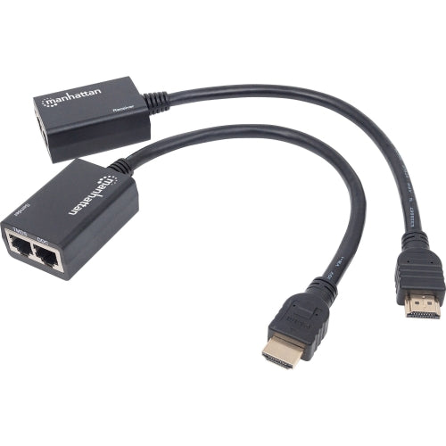 INTRACOM KIT EXTENSOR VIDEO HDMI HASTA 30M 1080P VIA RJ45 UTP CAT5E/CAT6 Manhattan Extensor HDMI por Cat5e/Cat6, Distancia Máxima 30 Metros, Cables HDMI Integrados 30M 1080P VIA RJ45 UTP CAT5E/CAT6