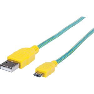 INTRACOM CABLE USB V2 A-MICRO B BOLSA TEXTIL 1.0M AMARILLO/VERDE. Manhattan Cable con Recubrimiento Textil USB 2.0 A Macho - Micro USB 2.0 B Macho, 1 Metro, Turquesa/Amarillo TEXTIL 1.0M AMARILLO/VERDE.