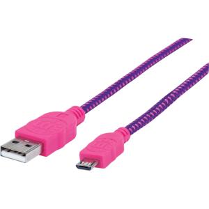 INTRACOM CABLE USB V2 A-MICRO B BOLSA TEXTIL 1.8M ROSA/MORADO. Manhattan Cable con Recubrimiento Textil USB 2.0 A Macho - Micro USB 2.0 B Macho, 1.8 Metros, Rosa/Morado TEXTIL 1.8M ROSA/MORADO.