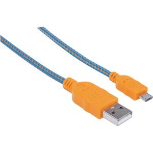 INTRACOM CABLE USB V2 A-MICRO B BOLSA TEXTIL 1.0M NARANJA/AZUL. Manhattan Cable con Recubrimiento Textil USB 2.0 A Macho - Micro USB 2.0 B Macho, 1 Metro, Azul/Naranja TEXTIL 1.0M NARANJA/AZUL.