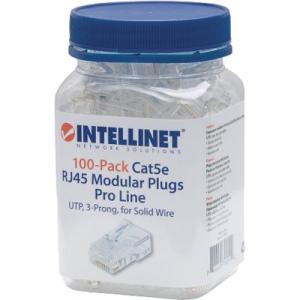 IC INTRACOM PLUG MODULAR RJ45 UTP CAT5E SOLIDO 100PZS CONTACTO CHAPA ORO Intellinet Plug RJ-45 Cat5e UTP Sólido, Bote con 100 Piezas Transparentes SOLIDO 100PZS CONTACTO CHAPA ORO