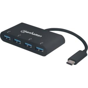 INTRACOM HUB USB-C A 4 PUERTOS USB . Manhattan Hub USB C 3.0 Macho - 4x USB A 3.0 Hembra, 5000 Mbit/s, Negro .