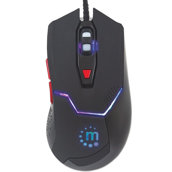 INTRACOM MOUSE OPTICO GAMING USB 6 BOTONES NEGRO C/LUZ Mouse Óptico Cableado Para Videojuegos Led Manhattan 176071 BOTONES NEGRO C/LUZ