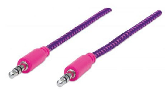 INTRACOM CABLE ESTEREO A IPOD M-M 1.0M TEXTIL ROSA/MORADO 1.0M BLISTER