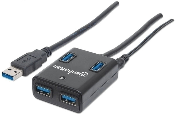INTRACOM HUB USB 4 PUERTOS VELOCIDAD 3.0 CON FUENTE COLOR NEGRO Manhattan Hub USB A 3.0 de Supervelocidad, 4 Puertos, 5000 Mbit/s, con Fuente CON FUENTE COLOR NEGRO
