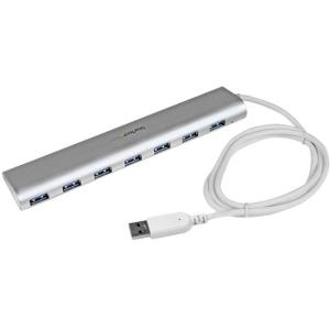 STARTECH CONSIG CONCENTRADOR USB 3.0 7 PUERTOS HUB CON CABLE INCORPORADO       . Hub StarTech.com USB 3.0, 7 Puertos USB-A, 5000 Mbit/s, Plata/Blanco HUB CON CABLE INCORPORADO       .