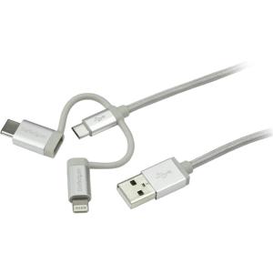 STARTECH CONSIG CABLE TRENZADO DE 1M USB A USB C MICRO USB LIGHTNING CARGADOR StarTech.com Cable Trenzado USB A Macho - Lightning/USB-C/Micro USB Macho, 1 Metro, Plata C MICRO USB LIGHTNING CARGADOR