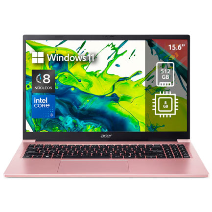 Laptop Acer Lite  15 15.6 FHD Ci3 N355 8GB DDR5 Ram 512 PCIe NVMe SSD Rosa Win 11 Home 1 Año Garantía