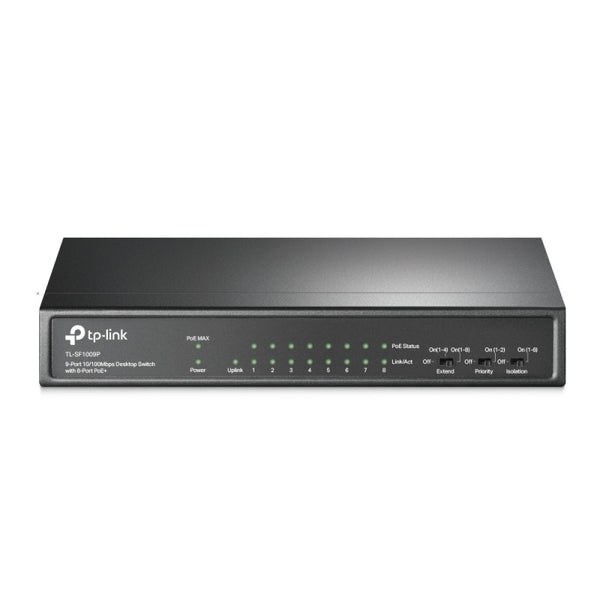 TP-LINK SWITCH DE ESCRITORIO DE 9 PUERT OS A 10/100 MBPS CON 4 PUERTOS POE Switch TP-Link Fast Ethernet TL-SF1009P, 9 Puertos 10/100Mbps, 1.8 Gbit/s, 2.000 Entradas - No Administrable OS A 10/100 MBPS CON 4 PUERTOS POE+