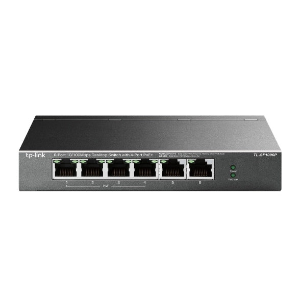 TP-LINK SWITCH DE ESCRITORIO DE 6 PUERT OS A 10/100 MBPS CON 4 PUERTOS POE Switch TP-Link Fast Ethernet TL-SF1006P, 6 Puertos 10/100Mbps, 1.2 Gbit/s, 2.000 Entradas - No Administrable OS A 10/100 MBPS CON 4 PUERTOS POE+