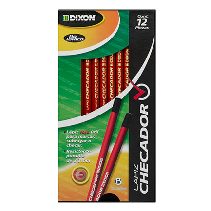 Lapiz checador DIXON rojo redondo caja c/12 lapices