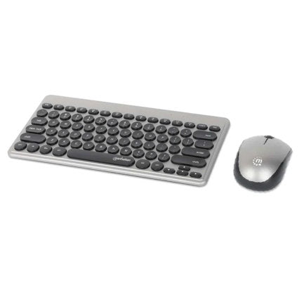 Teclado y Mouse Manhattan Optico Inalambrico Negro y Plata Mini Combo