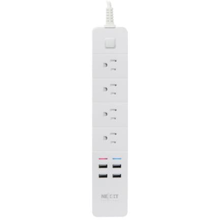 Barra Multicontacto Inteligente WiFi Nexxt Home Protector de Sobretensión con 4 tomacorrientes 4 puertos USB 1.8m Blanco