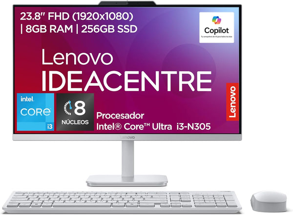 PC Lenovo A100 Ideacentre All-in-One 23,8" FHD  Intel Core i3 8GB RAM 256GB SSD Windows 11 Home Teclado y Mouse Inalámbrico EOS