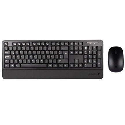 KIT TECHZONE PROF INALAMBRICO ELEGANTE TECLADO Y MOUSE DE 3 BOTONES CON 1200 DPI Y DESCANSA MUÑECAS ALCANCE 10