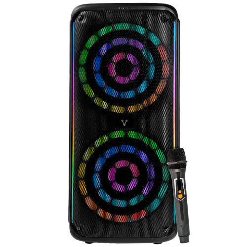 BAFLE VORAGO KSP-503 NEGRO 2X8" 2X30WATTS RMS TECNOLOGIA DSP / USB / MSD/ 3.5MM / RECARGABLE / TWS BT 5HRS CARGA USB TIPO C / MICROFONO INALAMBRICO