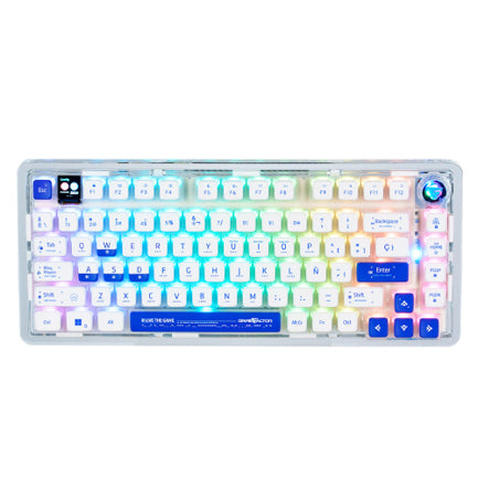 TECLADO GASKET GAME FACTOR MECANICO KBG800 PERSONALIZABLE 75% PANTALLA LCD BLUETHOOT 2.4G Y ALAMBRICO TRANSPARENTE TECLAS PUDDING