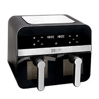 FREIDORA DE AIRE MIRATI DE 9 LITROS TOTALES CUANTA CON 2 CANTASTAS DE 4.5L CADA UNA CON VENTANA, REGULACION DE TEMPERATURA INDIVIDUAL 1700W, TEMPERATURA DE 80C-200C